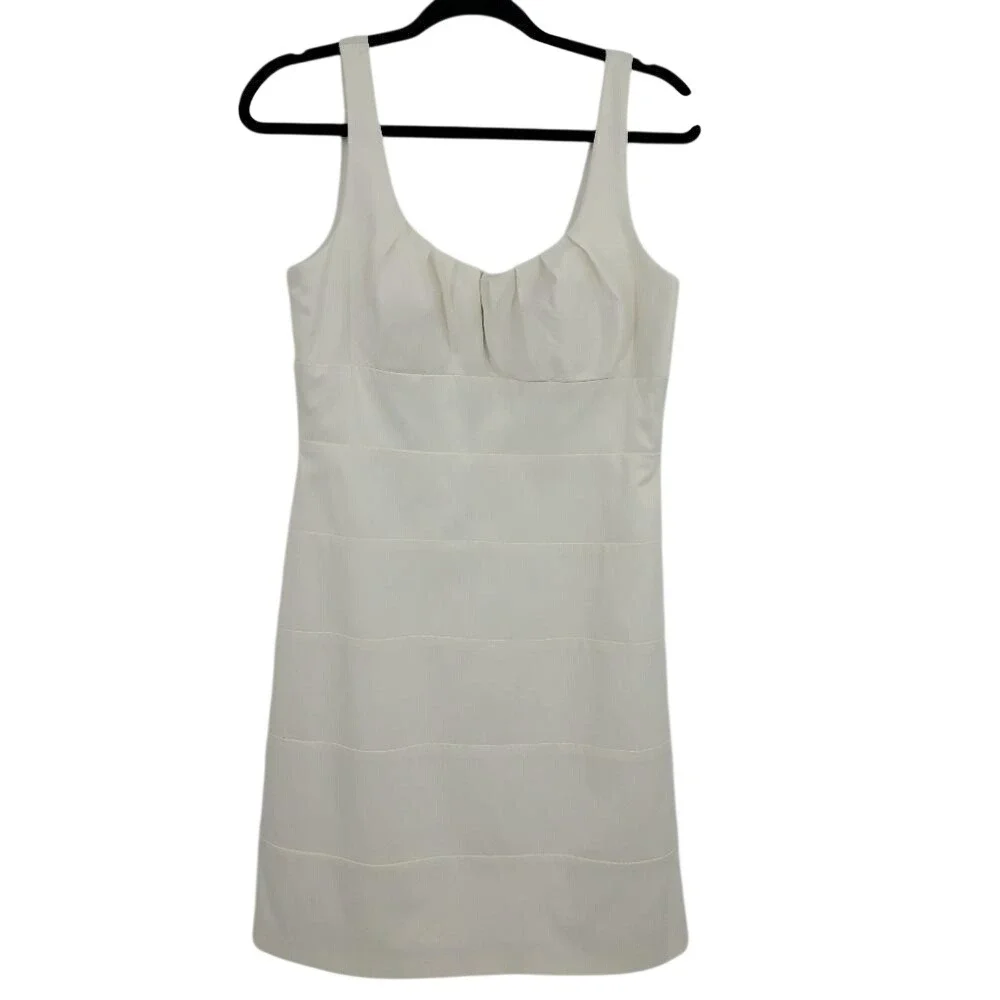 Vtg 90s LWD Satin Dress Sz 10 White Exposed Zipper Bachelorette Bridal Shower